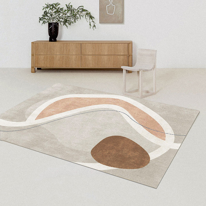 Simplicity Abstract Color Block Rug White Tone Polyester Area Carpet Easy Care Rug for Living Room