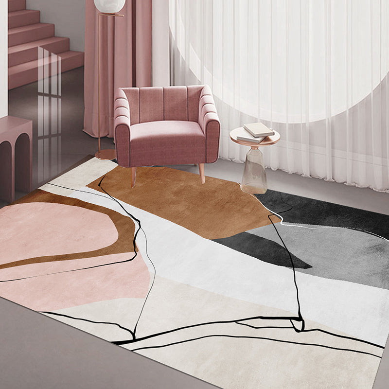 Simplicity Abstract Color Block Rug White Tone Polyester Area Carpet Easy Care Rug for Living Room