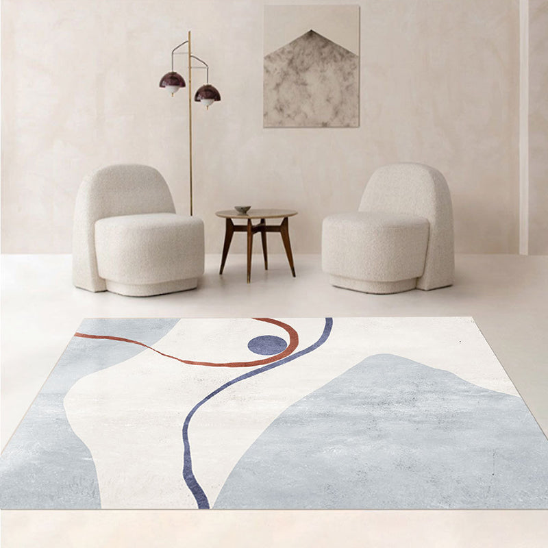 Simplicity Abstract Color Block Rug White Tone Polyester Area Carpet Easy Care Rug for Living Room
