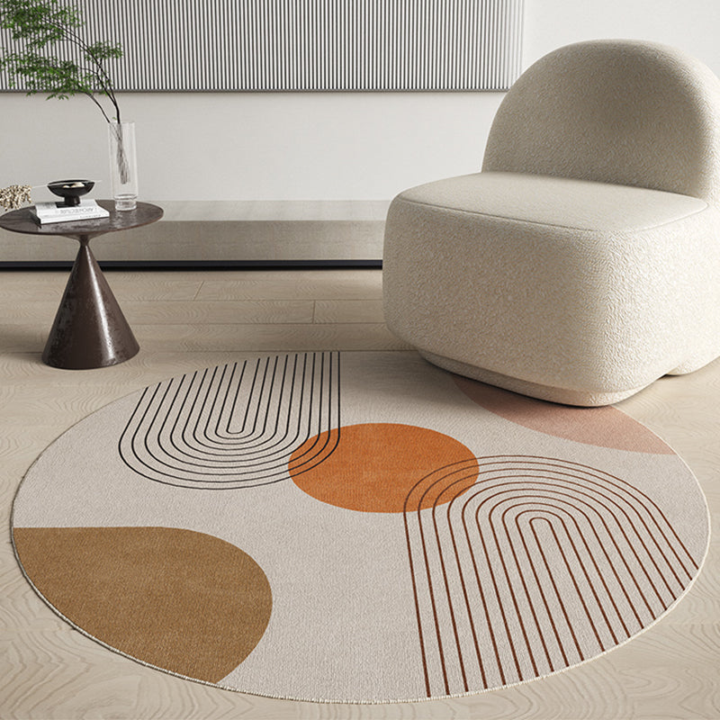 Round White Tone Home Decor Carpet Nordic Abstract Printed Area Rug Polyester with Easy Care Rug