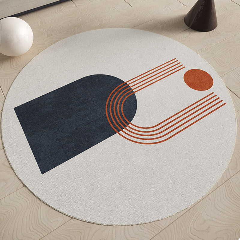 Round White Tone Home Decor Carpet Nordic Abstract Printed Area Rug Polyester with Easy Care Rug
