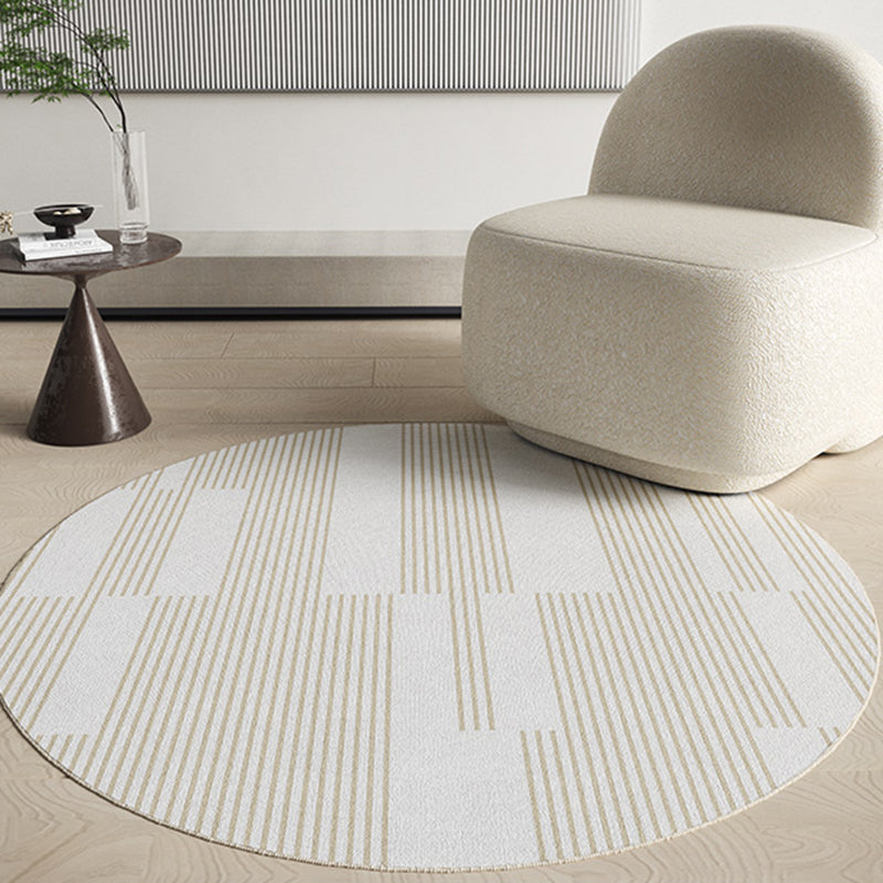 Round White Tone Home Decor Carpet Nordic Abstract Printed Area Rug Polyester with Easy Care Rug