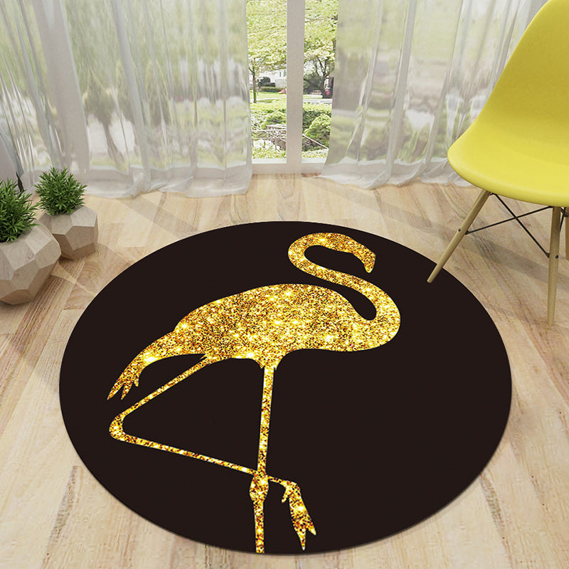 Round Black Tone Bedroom Carpet Bionic Animals Printed Area Rug Polyester with Stain Resistant Rug