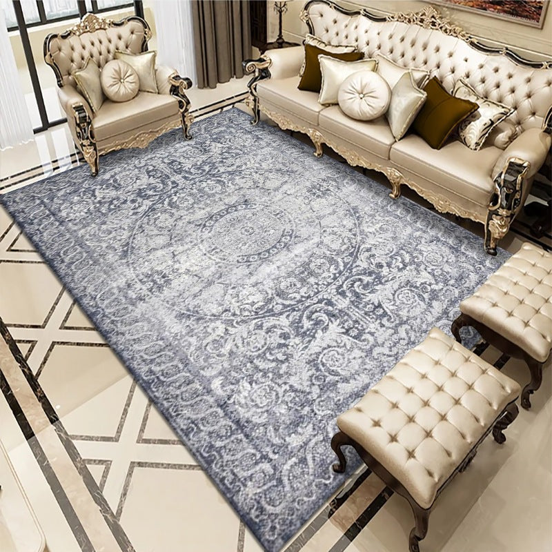 Classic Whitewashed Area Rug Olden Floral Printed Rug Anti-Slip Backing Carpet for Living Room
