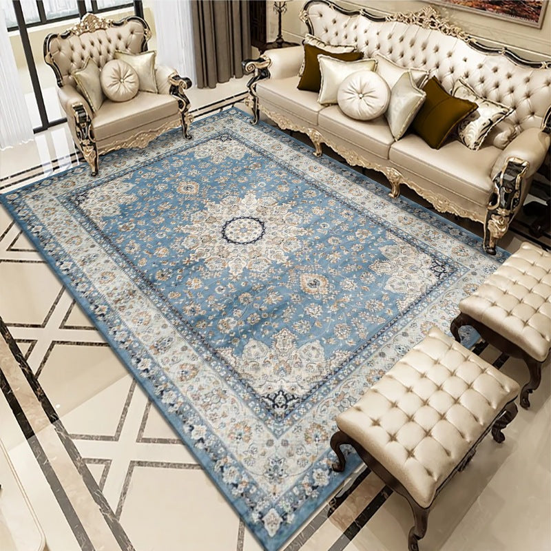 Classic Whitewashed Area Rug Olden Floral Printed Rug Anti-Slip Backing Carpet for Living Room