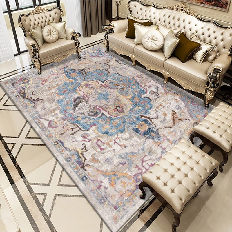 Classic Whitewashed Area Rug Olden Floral Printed Rug Anti-Slip Backing Carpet for Living Room