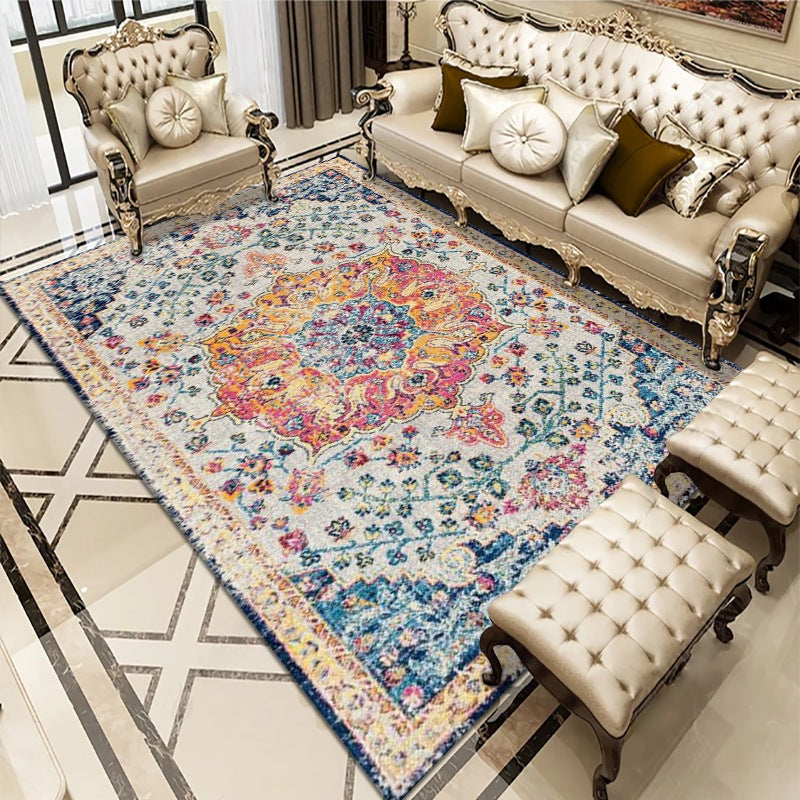 Classic Whitewashed Area Rug Olden Floral Printed Rug Anti-Slip Backing Carpet for Living Room