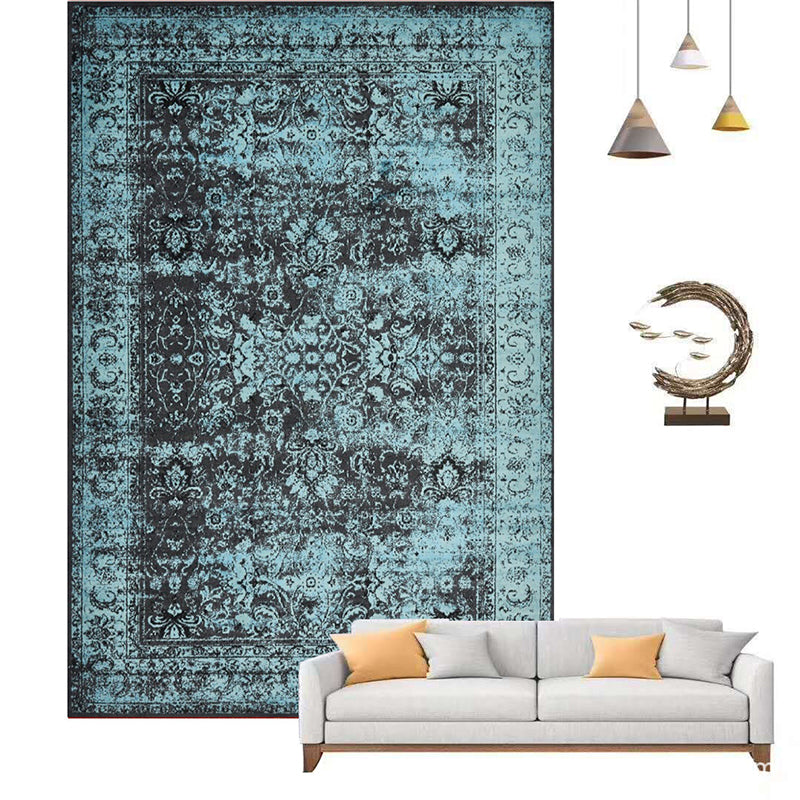 Antique Ethnic Indoor Rug Distressed Flower Print Carpet Non-Slip Backing Rug for Home Decoration