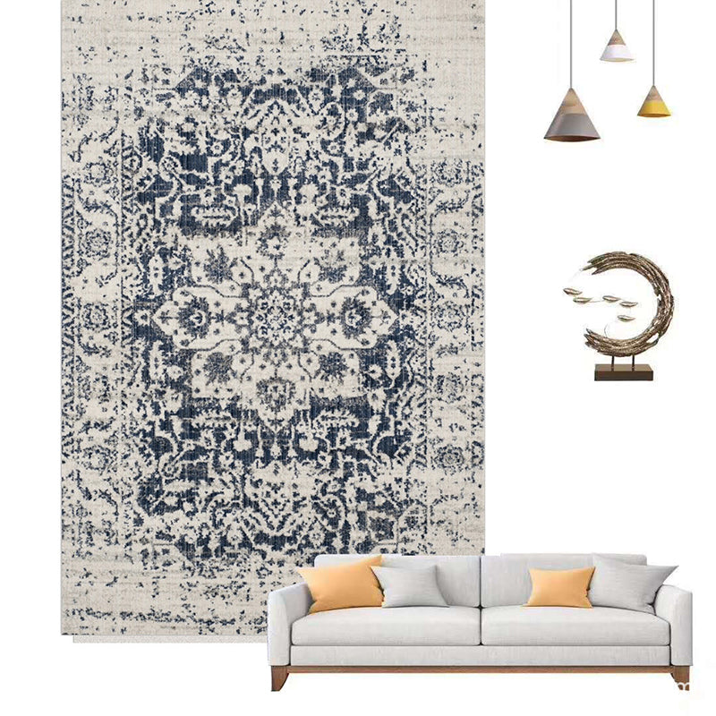 Antique Ethnic Indoor Rug Distressed Flower Print Carpet Non-Slip Backing Rug for Home Decoration