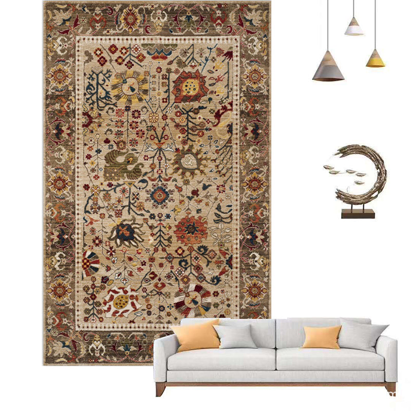 Antique Ethnic Indoor Rug Distressed Flower Print Carpet Non-Slip Backing Rug for Home Decoration