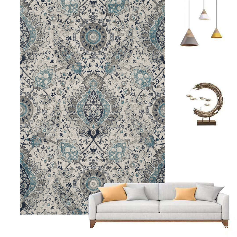 Antique Ethnic Indoor Rug Distressed Flower Print Carpet Non-Slip Backing Rug for Home Decoration