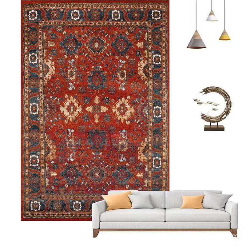 Antique Ethnic Indoor Rug Distressed Flower Print Carpet Non-Slip Backing Rug for Home Decoration
