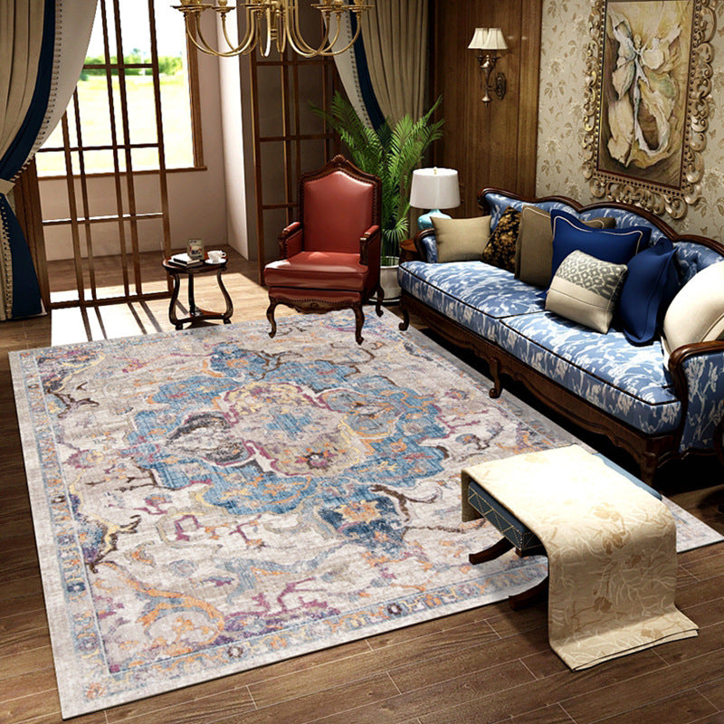 Classical Olden Area Rug Whitewash Polyester Indoor Carpet Polyester Washable Rug for Living Room
