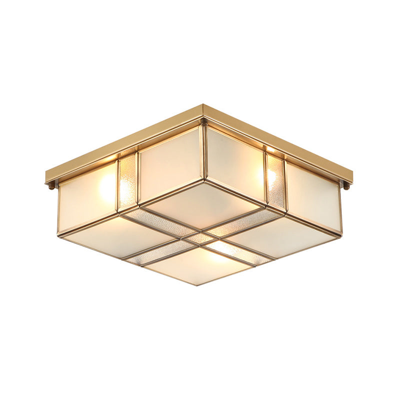 2/4 Luci di vetro smerigliato Apparecchio di illuminazione a incasso Vintage ottone quadrato camera da letto vicino alla luce del soffitto