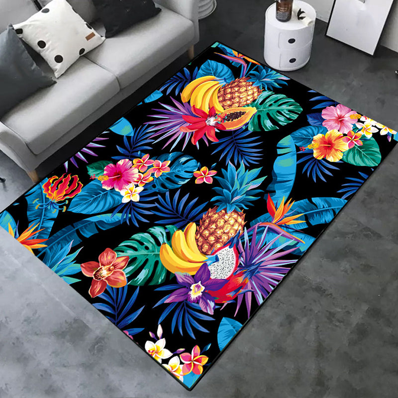 Green Tone Modern Indoor Rug Polyester Leaves Print Carpet Non-Slip Backing Rug for Home Decoration