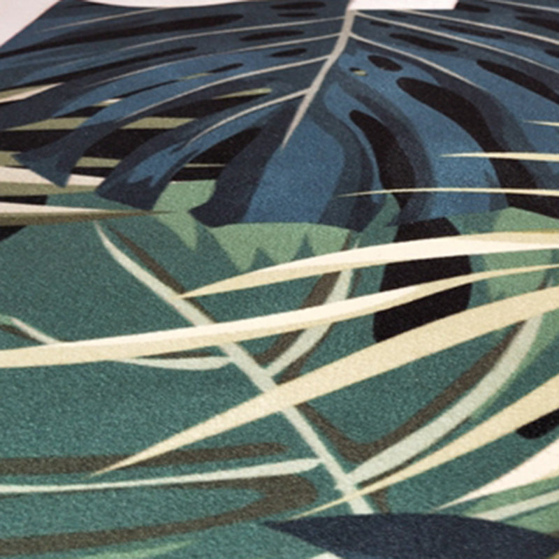 Green Tone Modern Indoor Rug Polyester Leaves Print Carpet Non-Slip Backing Rug for Home Decoration