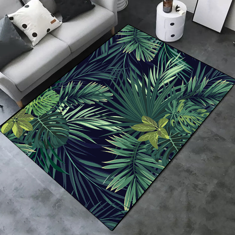 Black Tone Nordic Indoor Rug Polyester Plants Print Carpet Non-Slip Backing Rug for Home Decoration