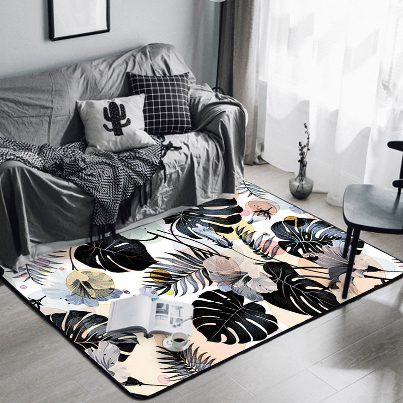 Multicolor Trendy Area Carpet Polyester Palm Leaves Area Rug Stain Resistant Carpet for Living Room