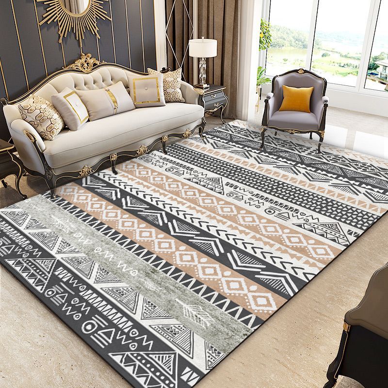 Eclectic Southwestern Area Rug Tribal Totem Polyester Rug Anti-Slip Backing Carpet for Home Decor