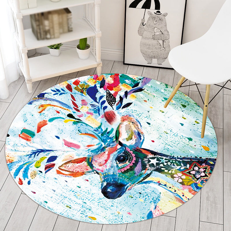 Round Multicolor Modern Indoor Rug Polyester Animal Print Rug Easy Care Indoor Rug for Living Room