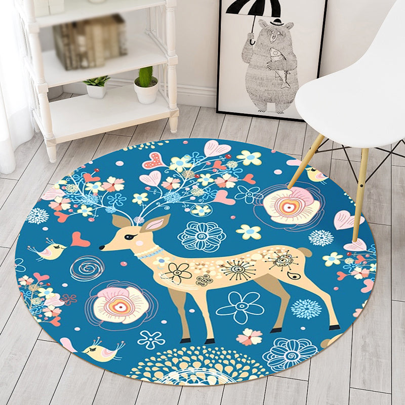 Round Multicolor Modern Indoor Rug Polyester Animal Print Rug Easy Care Indoor Rug for Living Room