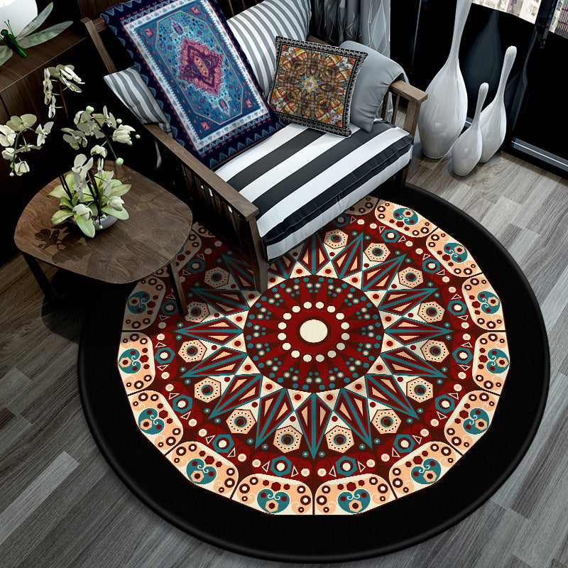 Tapis à imprimé à fleurs exotiques marocain tapis rond classique Polyester le tapis de support antidérapant pour décoration intérieure