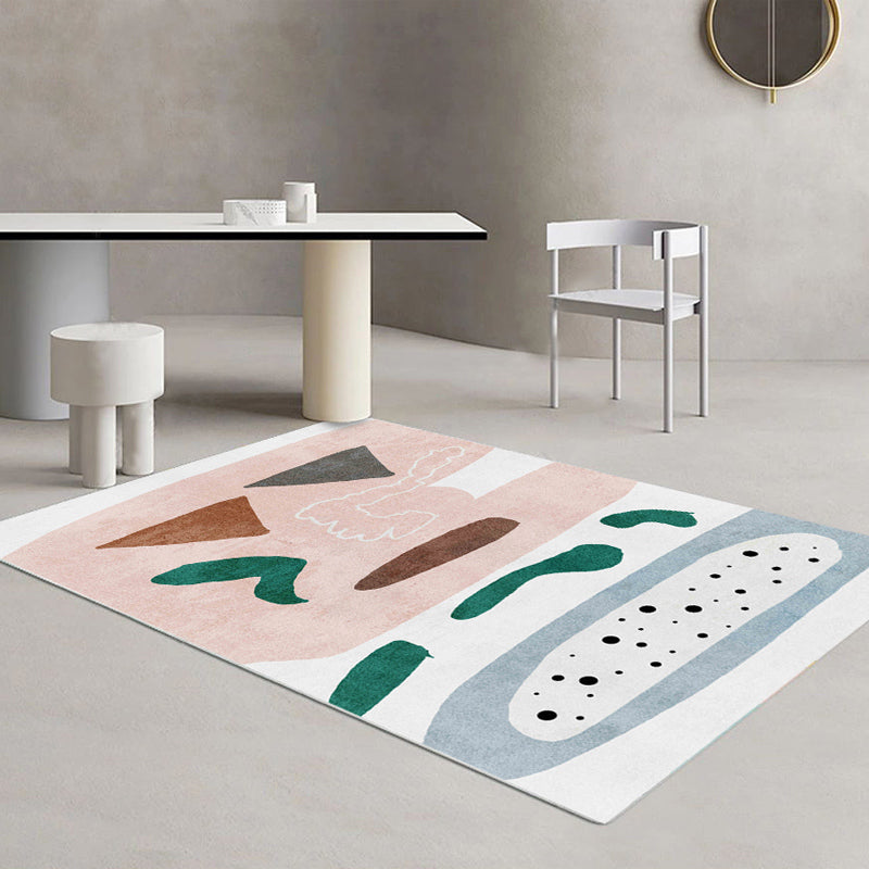White Tone Abstract Print Rug Polyester Casual Carpet Non-Slip Backing Indoor Rug for Home Decor