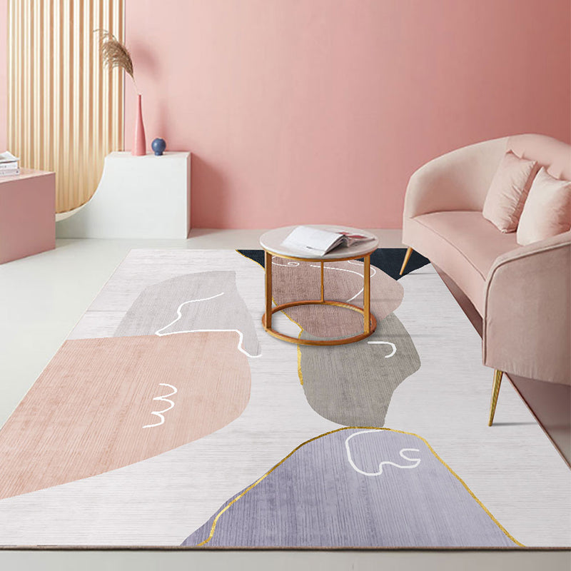 White Tone Abstract Print Rug Polyester Casual Carpet Non-Slip Backing Indoor Rug for Home Decor