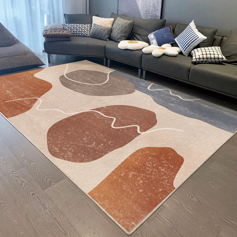 Apricot Tone Abstract Lines Rug Polyester Simple Carpet Non-Slip Backing Indoor Rug for Home Decor