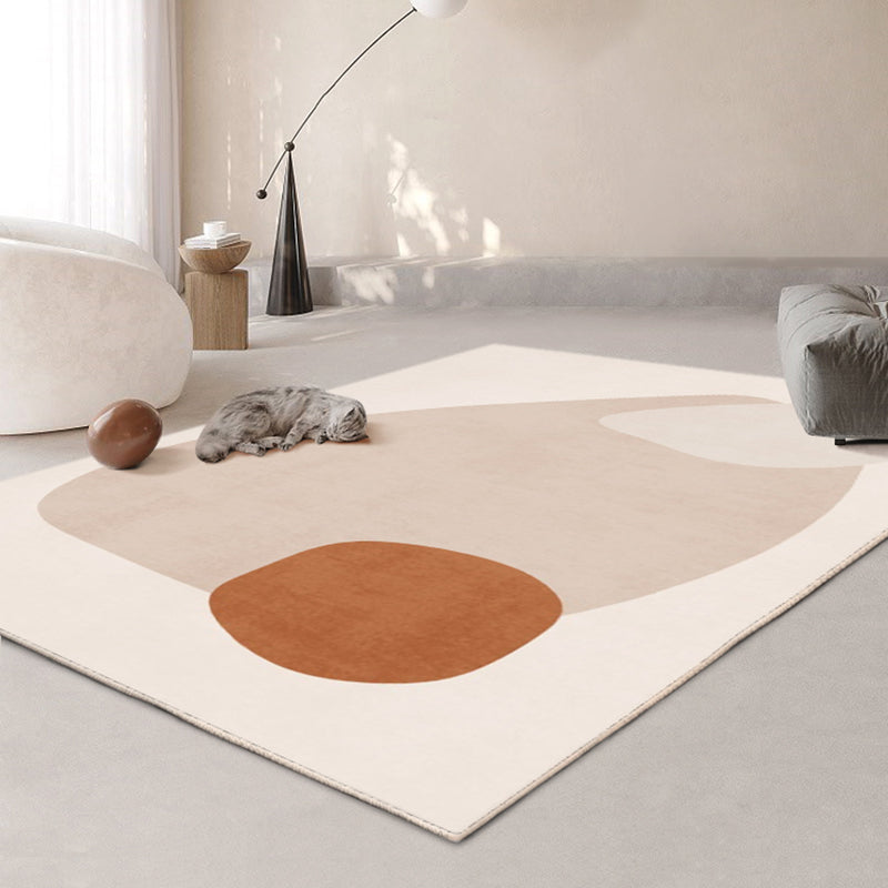 Apricot Tone Nordic Indoor Rug Polyester Color Block Carpet Non-Slip Backing Rug for Home Decoration