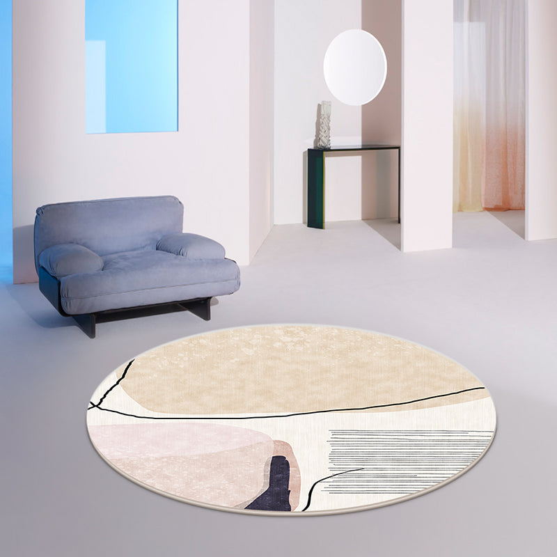 Round Multicolor Nordic Area Rug Polyester Abstract Rug Stain Resistant Indoor Rug for Living Room