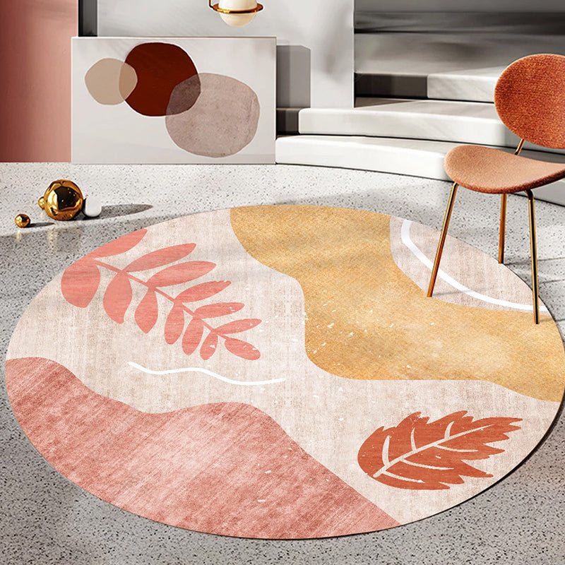 Round Multicolor Nordic Area Rug Polyester Abstract Rug Stain Resistant Indoor Rug for Living Room
