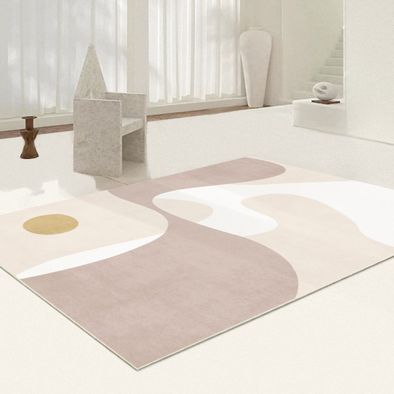 Creative Abstract Color Block Rug White Tone Polyester Area Carpet Washable Rug for Living Room