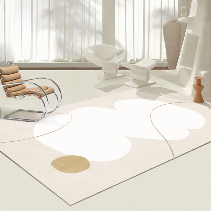 Creative Abstract Color Block Rug White Tone Polyester Area Carpet Washable Rug for Living Room