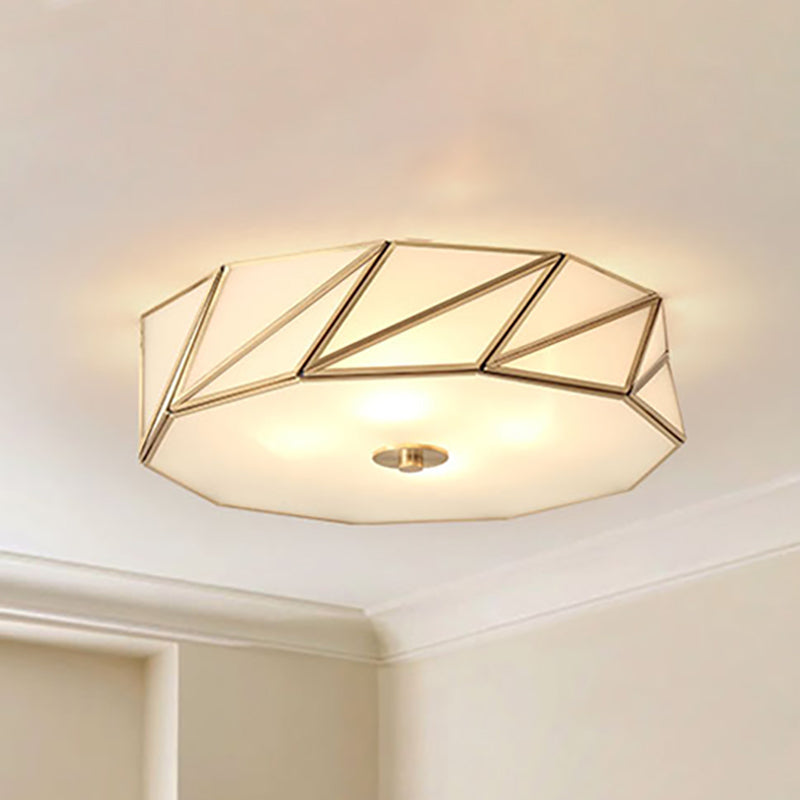 Lampe encastrée en verre opale tambour classique 3/4/6 lumières luminaire de plafond de chambre à coucher en laiton