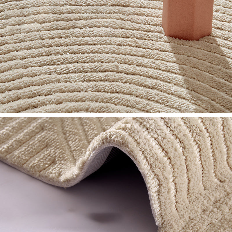 Apricot Area Rug Minimalist Round Carpet Polyster Washable Anti-Slip Carpet for Living Room