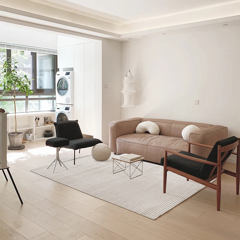 Grey Modern Area Carpet Polyester Stripe Pattern Rug Stain Resistant Area Rug for Home Decoration