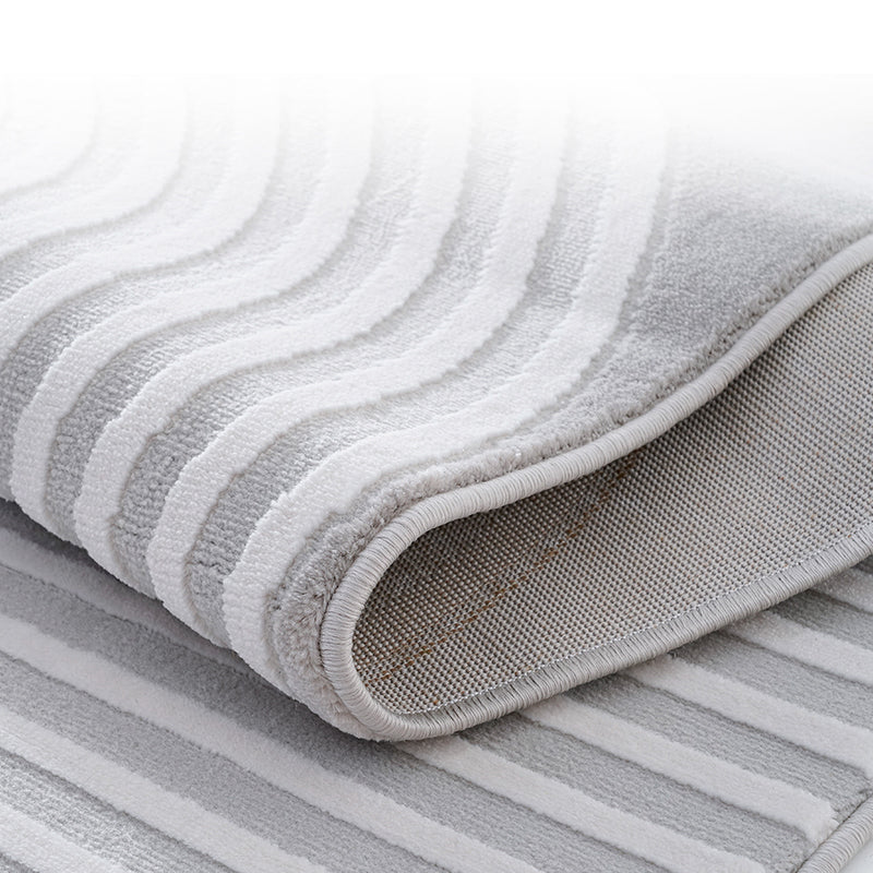 Fancy Grey Stripe Print Rug Polyester Modern Area Rug Easy Care Area Carpet for Living Room