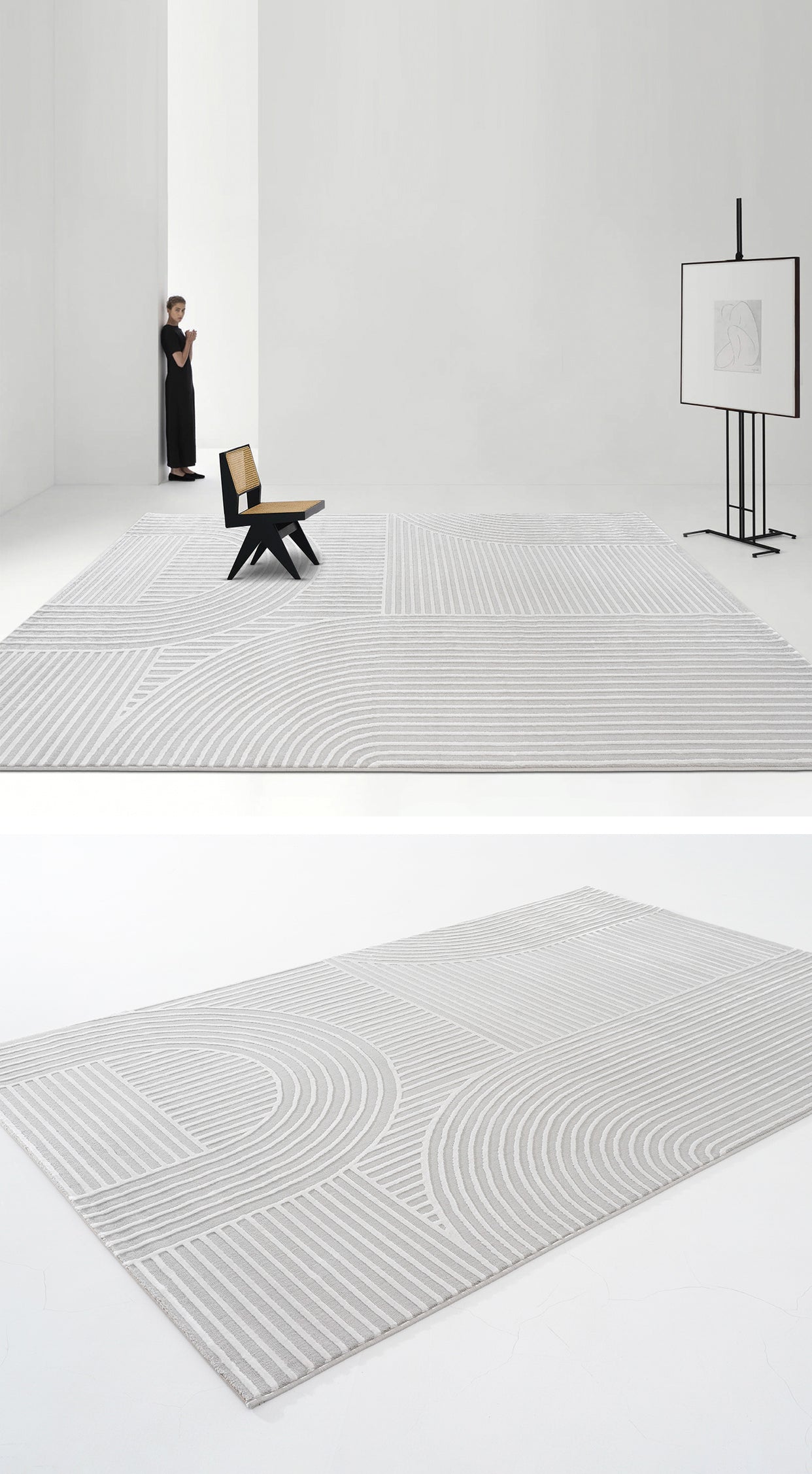 Fancy Grey Stripe Print Rug Polyester Modern Area Rug Easy Care Area Carpet for Living Room