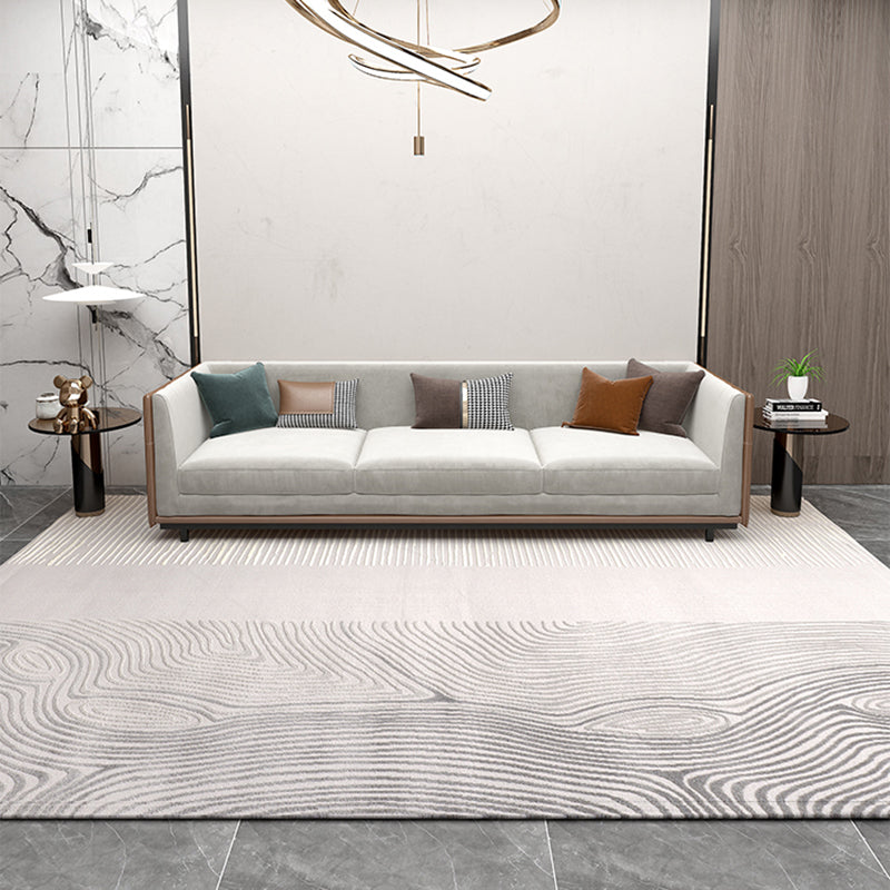 Grey Modern Area Carpet Polyester Stripe Pattern Rug Easy Care Area Rug for Home Decor