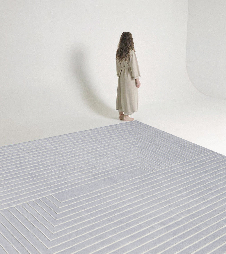 Grey Modern Area Carpet Polyester Stripe Pattern Rug Easy Care Area Rug for Home Decor