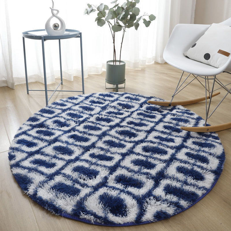 Novelty Trellis Print Carpet Polyester Round Indoor Rug Non-Slip Backing Area Carpet for Living Room
