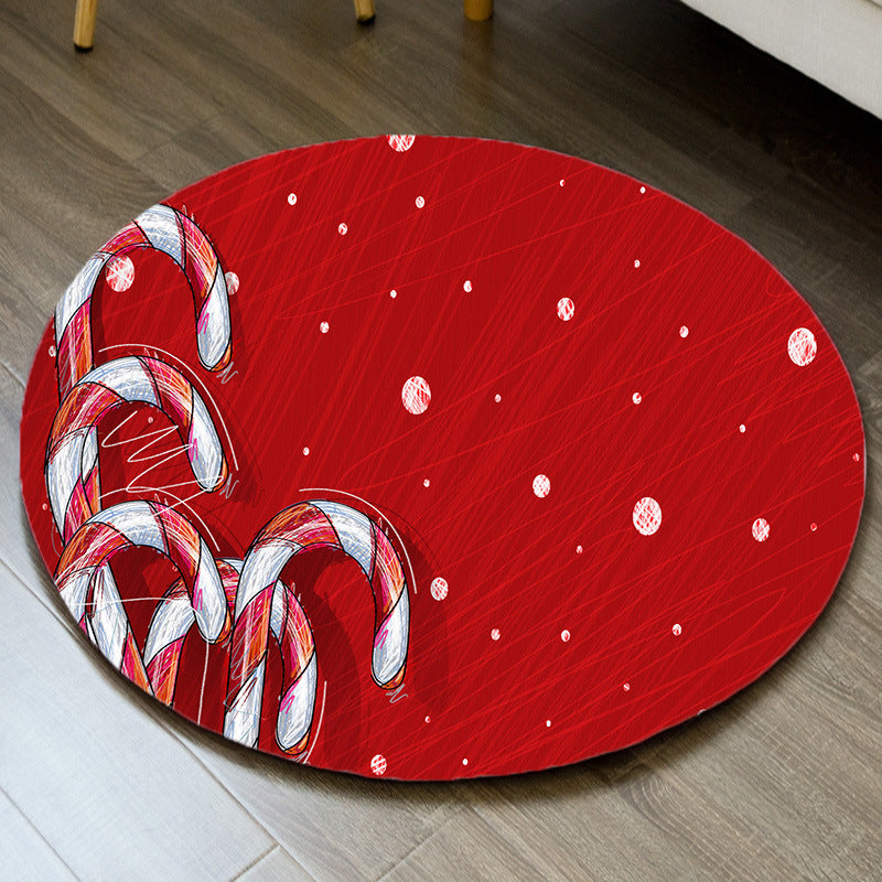 Round Funky Living Room Carpet Christmas Print Rug Polyester Washable Carpet with Non-Slip Backing