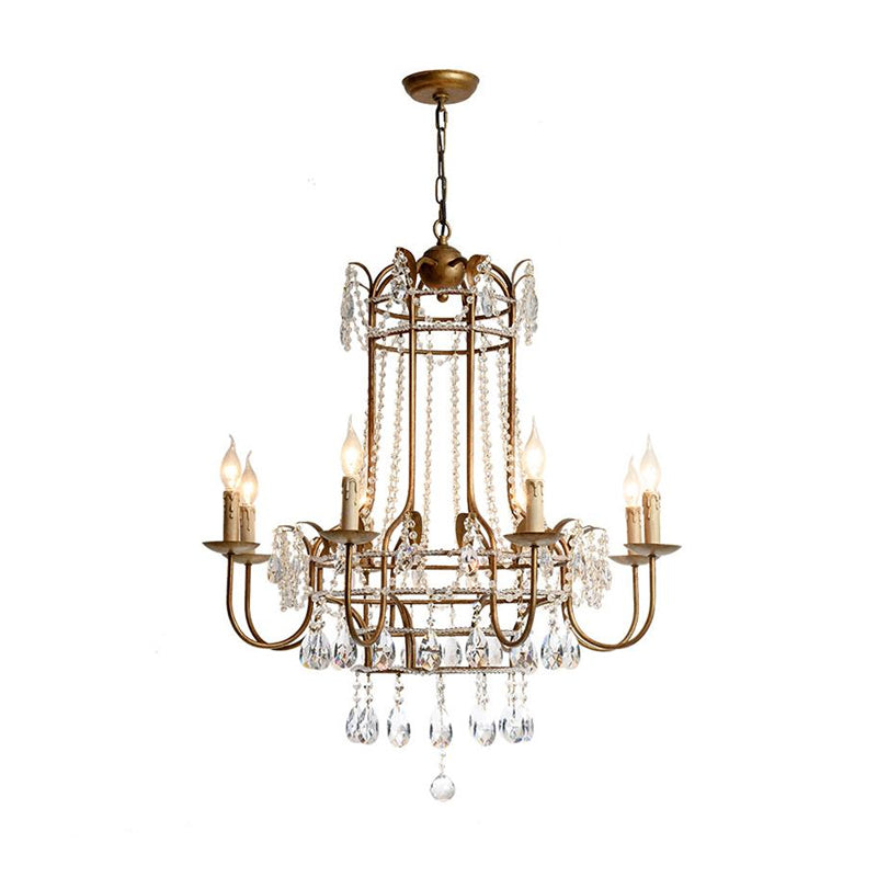 Lampe à lustre en métal incurvé tradition 6 têtes en laiton suspension suspendue avec une goutte en cristal transparent
