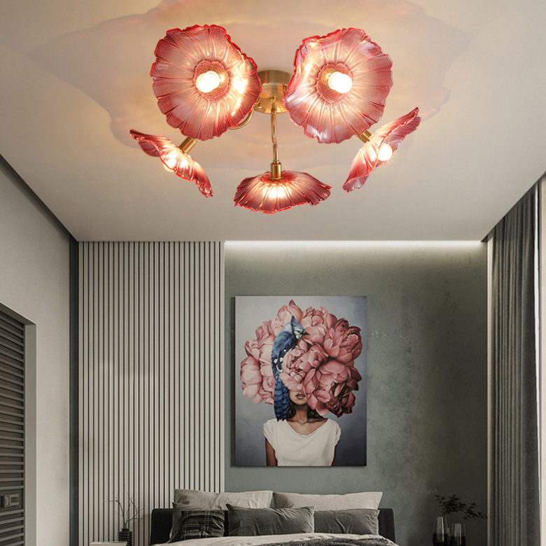 Blume Semi Flush Mount Leuchte moderne Glasdeckleuchten für Wohnzimmer