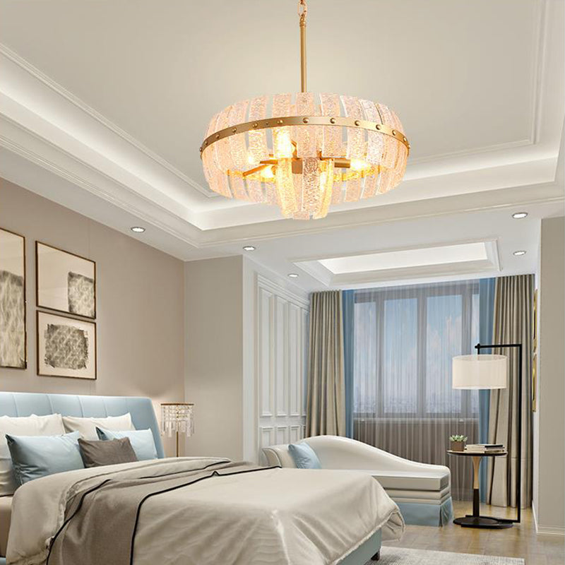 Lampe à lustre ronde Crystal moderne 6/8 têtes en laiton plafond suspendu, 23,5 "/31,5" de large