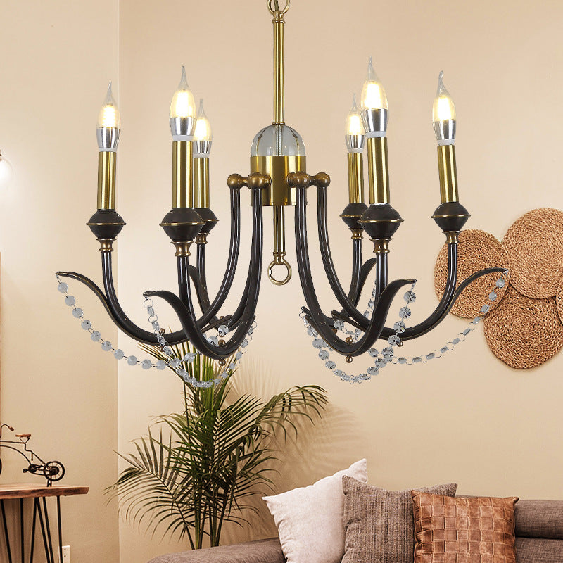 Iluminación de suspensión de bombilla abierta de metal tradicional 6/8 luces de acabado dorado lámpara colgante con cristal de cristal transparente