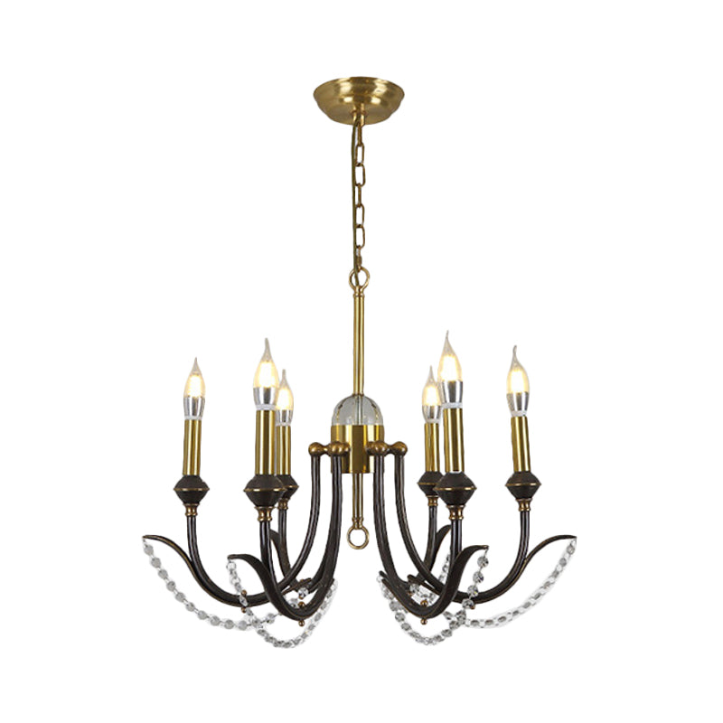 Iluminación de suspensión de bombilla abierta de metal tradicional 6/8 luces de acabado dorado lámpara colgante con cristal de cristal transparente