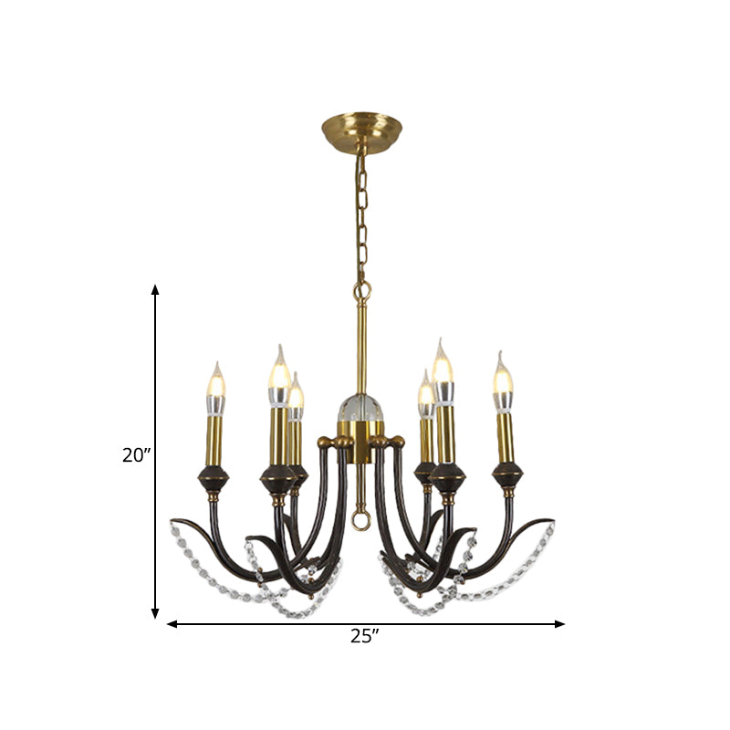 Iluminación de suspensión de bombilla abierta de metal tradicional 6/8 luces de acabado dorado lámpara colgante con cristal de cristal transparente