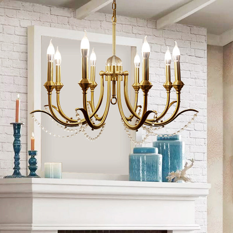 Iluminación de suspensión de bombilla abierta de metal tradicional 6/8 luces de acabado dorado lámpara colgante con cristal de cristal transparente